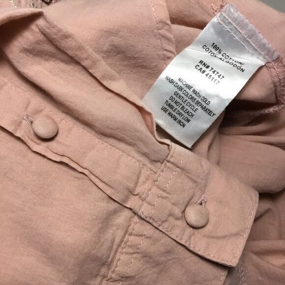 Peachy pink western embroidered shirt fabric covered buttons buttons down size L - Picture 8 of 9